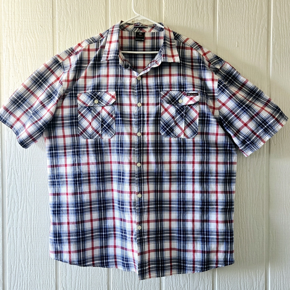 ENYCE Sean Combs Classic Red & Blue Plaid Button Down Short Sleeve Pockets 6X